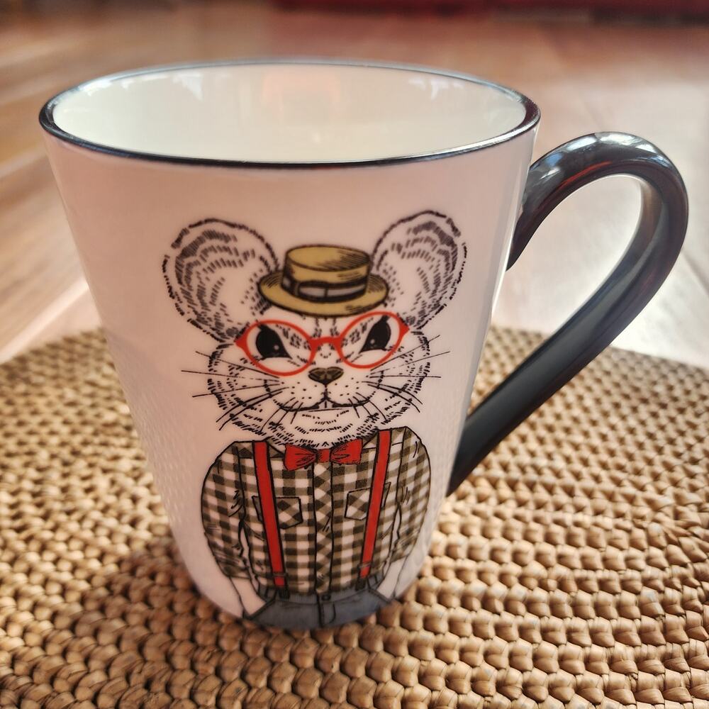 Signature houseware hipster mouse in bow tie‎ animal coffee tea ceramic mug 16oz